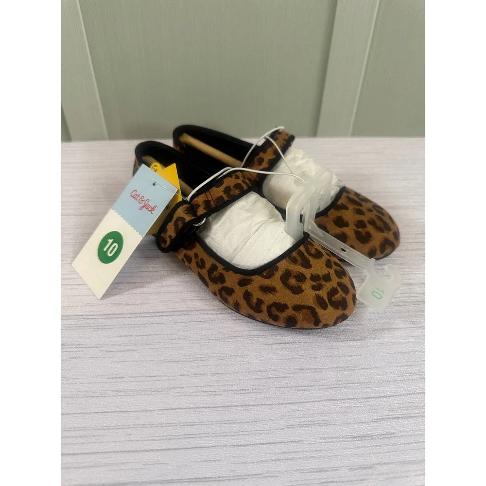 Cat & Jack Girls Leopard Print Mary Jane Flats Brown Animal Print Size 10 NEW